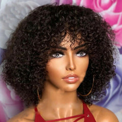 100% Human Hair Wig For Women Jerry Curly Wigs With Bangs Full Machine None Lace