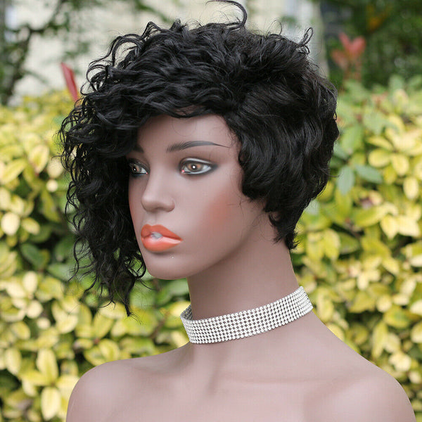 Indian Human Hair Wig With Bangs Curly Wave Full Machine Made Wigs None Lace Wig