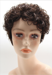 Dark Brown Short Curly Real Human Hair Wig None Lace Wigs Pixie Wigs Daily Use
