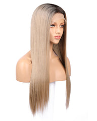 Kanekalon Fiber Dark Roots Two Tone Full Lace wig Real Natural For Women Ombre Blonde