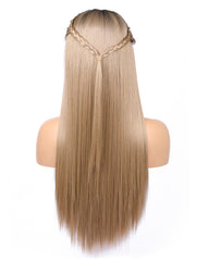 Kanekalon Fiber Dark Roots Two Tone Full Lace wig Real Natural For Women Ombre Blonde