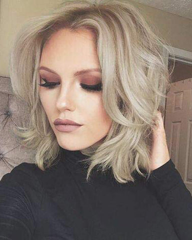 Synthetic Wigs for Women Blonde Wave Wigs with Dark Roots Heat Resistant Hair Ash Ombre Blonde Lace Front Wigs 12inch