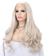 Synthetic Body Wave Hair 13x6 Lace Frontal Wig 28inch Ash Blonde Color
