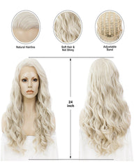 Synthetic Wig Long Curly Wave Costume Wigs Heat Resistant Hair Wig Ash Blonde Lace Front Wig 24 inches