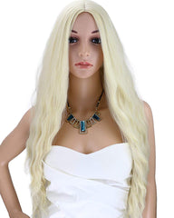 24 inches Platinum Blonde Curly Wavy Heat Resistant Synthetic Hair Wigs for Women Middle Parting None Lace Front Hair Replacement Wigs