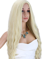 24 inches Platinum Blonde Curly Wavy Heat Resistant Synthetic Hair Wigs for Women Middle Parting None Lace Front Hair Replacement Wigs