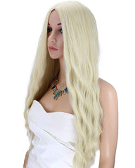 24 inches Platinum Blonde Curly Wavy Heat Resistant Synthetic Hair Wigs for Women Middle Parting None Lace Front Hair Replacement Wigs