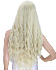24 inches Platinum Blonde Curly Wavy Heat Resistant Synthetic Hair Wigs for Women Middle Parting None Lace Front Hair Replacement Wigs