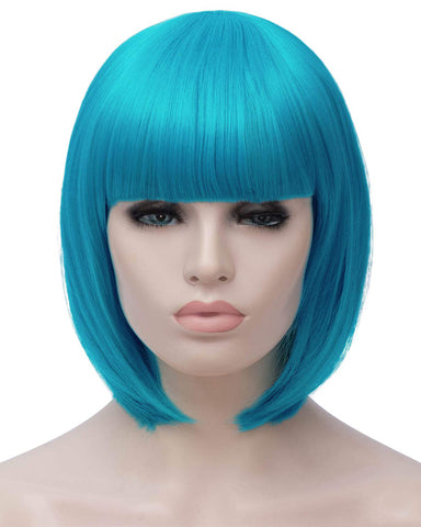 Short Bob White Wigs with Bangs For Women Synthetic Straight Wig 12inch Blue Purple And Green Color