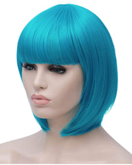 Short Bob White Wigs with Bangs For Women Synthetic Straight Wig 12inch Blue Purple And Green Color
