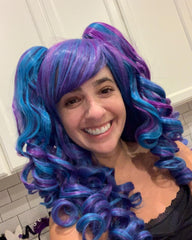 Synthetic Wig Long Curly Cosplay Wig with 2 Ponytails(Blue/Purple)