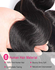 Remy Brazilian Human Hair Bundles Weaves with 4x4 Lace Closure Body Wave Natural Color