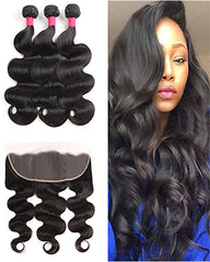 Remy Brazilian Human Hair Bundles Weaves with 13x4 Lace Frontal Body Wave Natural Color