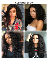 Remy Brazilian Human Hair Bundles Weaves with 13x4 Lace Frontal Curly Wave Natural Color