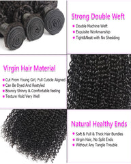 Remy Brazilian Human Hair Bundles Weaves with 13x4 Lace Frontal Curly Wave Natural Color