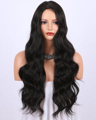 Long Wavy Dark Brown Synthetic Wigs None Lace Heat Resistant Replacement Wig 24 inches
