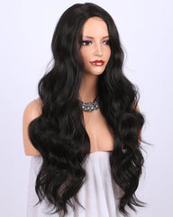 Long Wavy Dark Brown Synthetic Wigs None Lace Heat Resistant Replacement Wig 24 inches