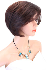 Synthetic Hair Women's Short Bob Wig With Hair Bangs Heat Resistant Mix Dark Brown