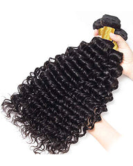 Remy Brazilian Human Hair Bundles Weaves with 4x4 Lace Closure Deep Wave Natural Color