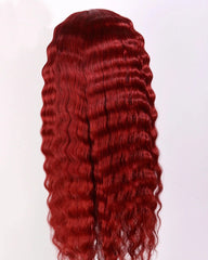 Remy Human Hair Deep Wave Hair 360 Lace Frontal Wig 8-26inch 99J Color