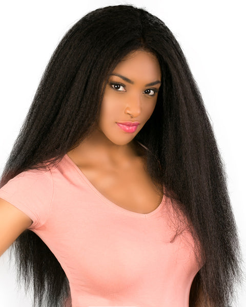 Remy Human Hair Kinky Straight Full Lace Wig 16-24inch Natural Color