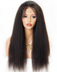Remy Human Hair Kinky Straight Full Lace Wig 16-24inch Natural Color