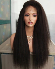 Remy Human Hair Kinky Straight Full Lace Wig 16-24inch Natural Color