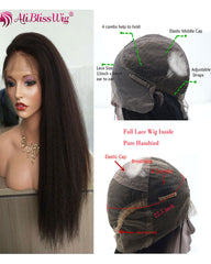 Remy Human Hair Kinky Straight Full Lace Wig 16-24inch Natural Color