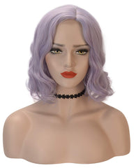 Synthetic 14 Inches Short Bob Curly Wavy Wig Light Purple Hair for Women Girls Heat Resistant Fiber Wigs Cosplay Party