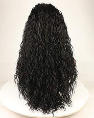 Synthetic Hair Long Loose Curly with Baby Hair Natural Hairline Heat Resistant Fiber Lace Wigs 24inch Black Color