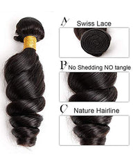 Remy Brazilian Human Hair Bundles Weaves with 13x4 Lace Frontal Loose Wave Natural Color