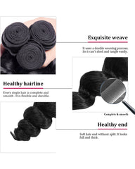 Remy Brazilian Human Hair Bundles Weaves with 13x4 Lace Frontal Loose Wave Natural Color