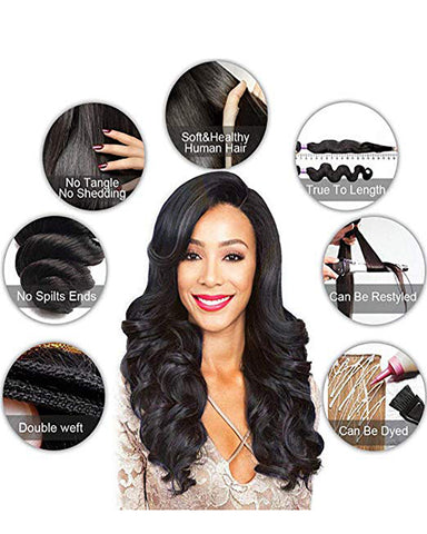 Remy Brazilian Human Hair Bundles Weaves with 13x4 Lace Frontal Loose Wave Natural Color