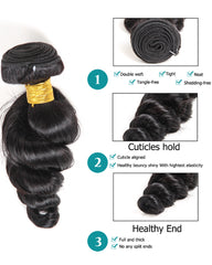 Remy Braziian Loose Wave Human Hair 3 Bundles 10-28inch Natural Color