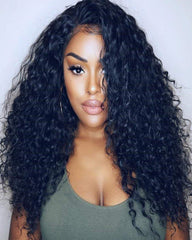 Synthetic Hair Long Loose Curly with Baby Hair Natural Hairline Heat Resistant Fiber Lace Wigs 24inch Black Color