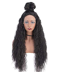 Synthetic Hair Long Loose Curly with Baby Hair Natural Hairline Heat Resistant Fiber Lace Wigs 24inch Black Color