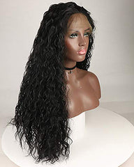 Synthetic Hair Long Loose Curly with Baby Hair Natural Hairline Heat Resistant Fiber Lace Wigs 24inch Black Color