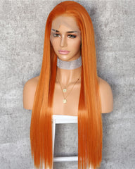Synthetic Straight Hair 13x6 Lace Frontal Wig 22-26inch Orange Color Fiber Hair Wigs