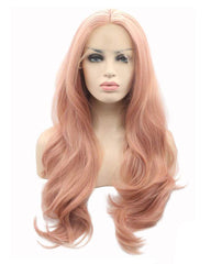 Long Wave Synthetic Glueless Hair Replacement Wigs Pink Lace Front Wig For Women 22inch