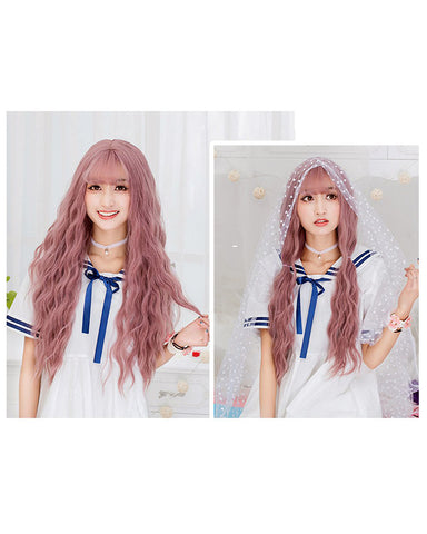 Women's Pink Wig Long Fluffy Curly Wavy Hair Wigs for Girl Heat Friendly Synthetic Cosplay Party Wigs