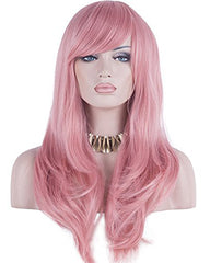 Synthetic Wig 28inch Wig Long Heat Resistant Big Wavy Hair Women Cosplay Wig Pink Color