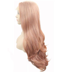 Long Wave Synthetic Glueless Hair Replacement Wigs Pink Lace Front Wig For Women 22inch