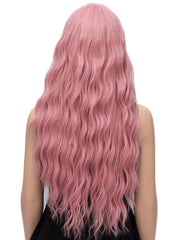 Women's Pink Wig Long Fluffy Curly Wavy Hair Wigs for Girl Heat Friendly Synthetic Cosplay Party Wigs