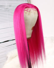 Remy Human Hair Straight 13x4 Lace Frontal Wig 10-24inch Pink Color