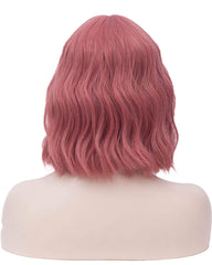 Short Pink Bob Wavy Wigs With Air Bangs Women's Wigs Synthetic Cosplay Wig for Girl