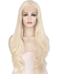 Long Wavy Glueless Synthetic Fiber Hair Replacement Wigs for Women Platinum Blonde Lace Front Wig 24inch