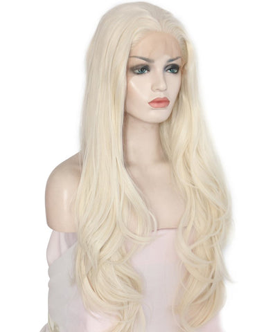 Long Wavy Glueless Synthetic Fiber Hair Replacement Wigs for Women Platinum Blonde Lace Front Wig 24inch