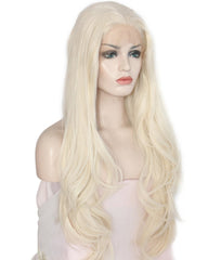 Long Wavy Glueless Synthetic Fiber Hair Replacement Wigs for Women Platinum Blonde Lace Front Wig 24inch
