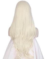 Long Wavy Glueless Synthetic Fiber Hair Replacement Wigs for Women Platinum Blonde Lace Front Wig 24inch