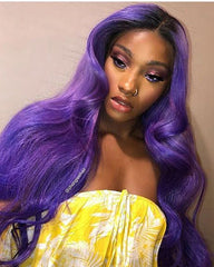 Synthetic Body Wave Hair 13x6 Lace Frontal Wig 22-24inch Purple Color Fiber Hair Wigs